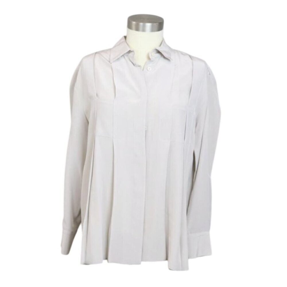 Prada Women’s 100% Silk Blouse Grey IT Size 40 US Small Luxury Classic Shirt